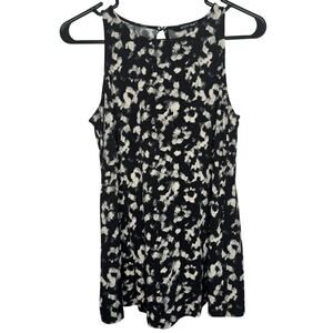 Ellen Tracy Sleeveless Black White Animal Print Blouse Keyhole Back Size Small